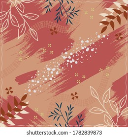 Silk scarf pattern design with floral abstract style useful for hijab, kerchief, bandana, fabric, fashion, shawl, wallpaper, bed cover, etc