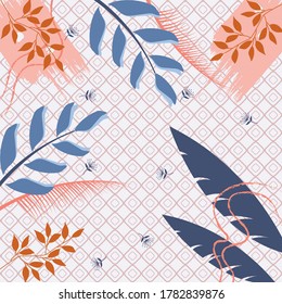 Silk scarf pattern design with floral and geometric abstract style useful for hijab, kerchief, bandana, fabric, fashion, shawl, wallpaper, bed cover, etc