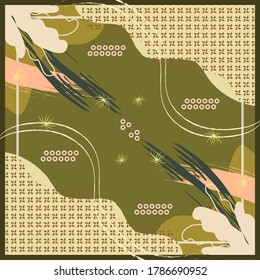 Silk scarf pattern design with floral abstract style useful for hijab, kerchief, bandana, fabric, fashion, shawl, wallpaper, bed cover, etc.
