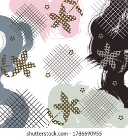 Silk scarf pattern design with floral and geometric abstract style useful for hijab, kerchief, bandana, fabric, fashion, shawl, wallpaper, bed cover, etc.