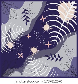 Diseño de patrones de bufanda de seda con estilo abstracto floral útil para hijab, pañuelo, bandana, tela, moda, chal, papel pintado, cubierta de cama, etc.