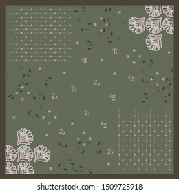 Silk scarf pattern design on green background. Hijabb fashion