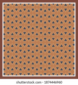 Silk scarf pattern design with triangle ornament on brown background