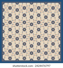 Silk scarf pattern design with vintage flower style. Scarves motif