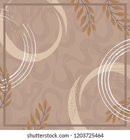 Silk scarf pattern with floral on brown background