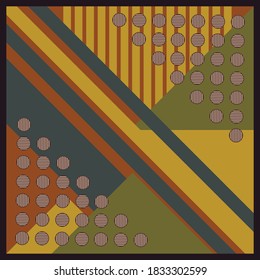 Patrón de bufanda de seda con diseño geométrico sobre fondo de color amarillo