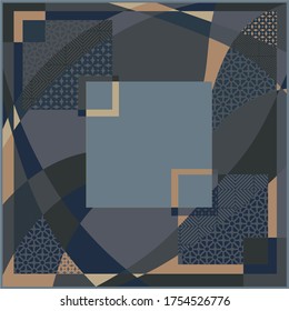  silk scarf pattern. Hijab abstract motif on blue