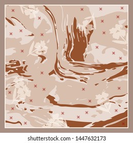 Silk scarf pattern on cream background. Fancy textile design 