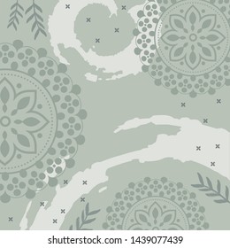 silk scarf pattern with ornament design on green background