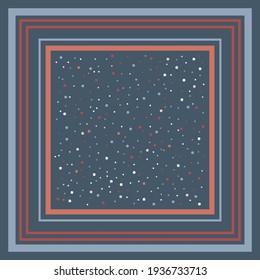 Silk scarf pattern with polkadot ornament on navy color. Scarves design