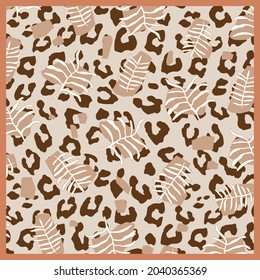 Silk scarf pattern with safari leopard design. Trendy scarves motif