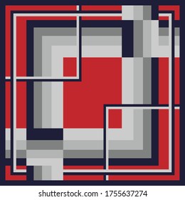 Silk scarf pattern with square geometric on red background