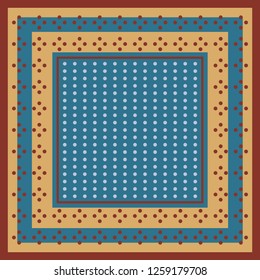 Silk scarf with squares border and circle dots pattern