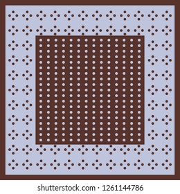 Silk scarf with squares border and circle dots pattern on brown