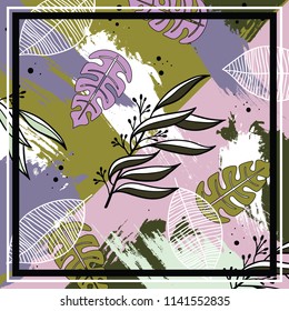 Silk scarf style in a colorful design with flowers and abstract brush style.
