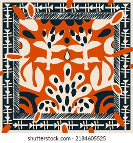 Silk scarf in Ukrainian style ornament. Abstract ethnic style. Fashionable vector template for your design.