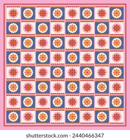 Silk scarves design with cute flower element. Scarf pattern motif