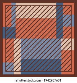 Silk scarves design pattern with geometric lines. Scarf motif