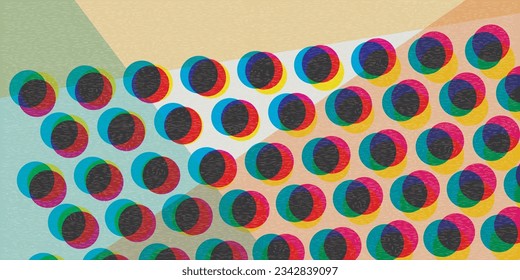 Silk screen dots vivid colors transparent with riso print effect vector illustration. Colorful graphic elements retro risograph technique. 