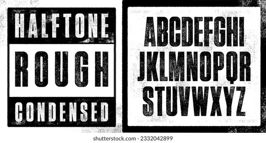 Silk Screen Print Font. Condensed Uppercase Font with Halftone Screen Effect