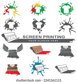 silk screen printing icons with squeegee isolated on white background