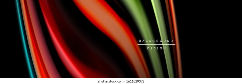 Diseño de afiches de ondas de flujo suave y seda. Olas de color, líneas de estilo líquido y formas de fondo de color negro. Ilustración vectorial para papel de escritorio, pancarta, fondo, tarjeta, libro, ilustración, aterrizaje