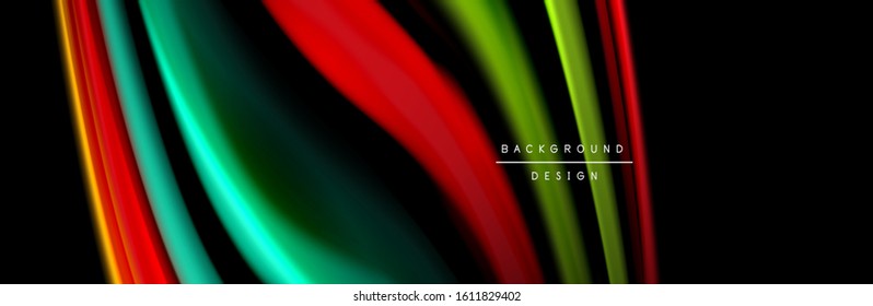 Diseño de afiches de ondas de flujo suave y seda. Olas de color, líneas de estilo líquido y formas de fondo de color negro. Ilustración vectorial para papel de escritorio, pancarta, fondo, tarjeta, libro, ilustración, aterrizaje