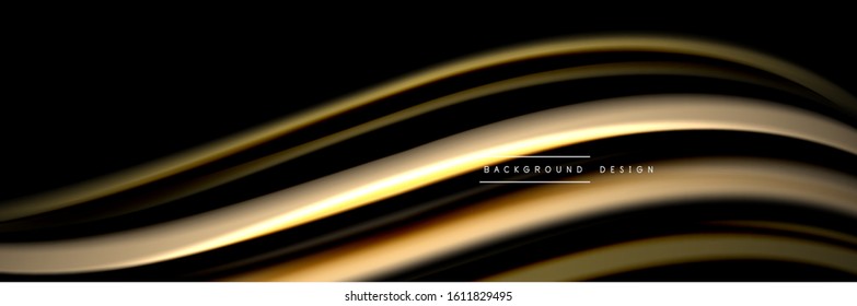 Diseño de afiches de ondas de flujo suave y seda. Olas de color, líneas de estilo líquido y formas de fondo de color negro. Ilustración vectorial para papel de escritorio, pancarta, fondo, tarjeta, libro, ilustración, aterrizaje