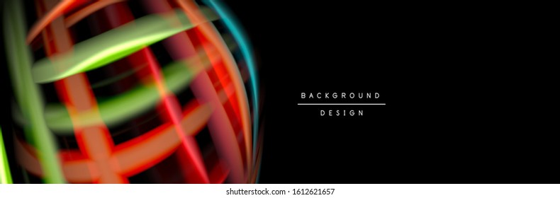 Silk and smooth flow wave poster design. Color waves, liquid style lines and shapes in black color background. Vector Illustration For Wallpaper, Banner, Background, Card, Book, Illustration, landing
