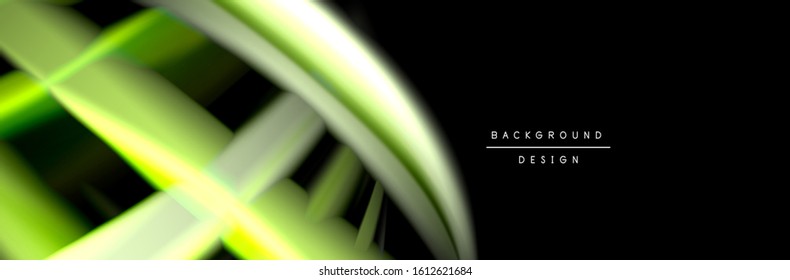 Silk and smooth flow wave poster design. Color waves, liquid style lines and shapes in black color background. Vector Illustration For Wallpaper, Banner, Background, Card, Book, Illustration, landing