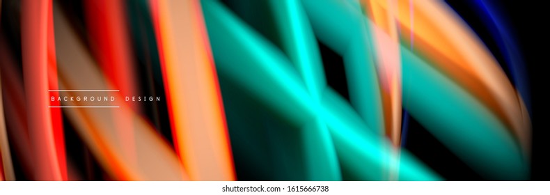 Silk and smooth flow wave poster design. Color waves, liquid style lines and shapes in black color background. Vector Illustration For Wallpaper, Banner, Background, Card, Book, Illustration, landing