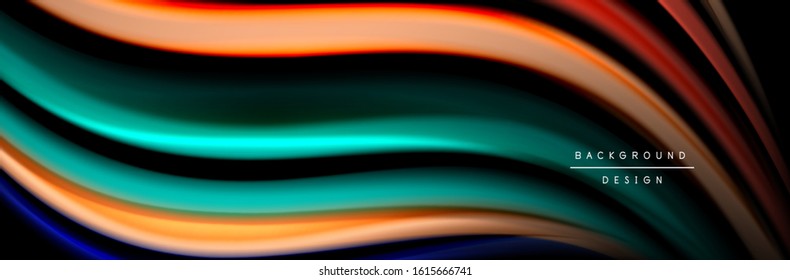 Diseño de afiches de ondas de flujo suave y seda. Olas de color, líneas de estilo líquido y formas de fondo de color negro. Ilustración vectorial para papel de escritorio, pancarta, fondo, tarjeta, libro, ilustración, aterrizaje