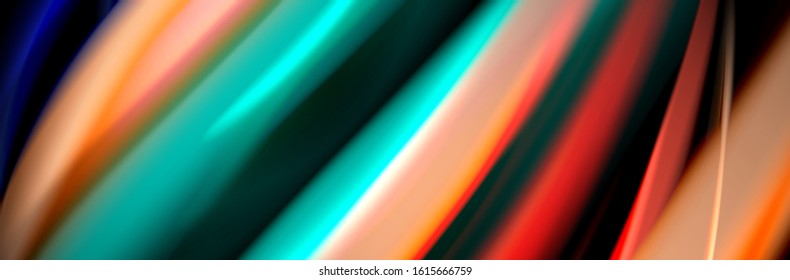 Diseño de afiches de ondas de flujo suave y seda. Olas de color, líneas de estilo líquido y formas de fondo de color negro. Ilustración vectorial para papel de escritorio, pancarta, fondo, tarjeta, libro, ilustración, aterrizaje