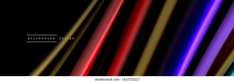 Diseño de afiches de ondas de flujo suave y seda. Olas de color, líneas de estilo líquido y formas de fondo de color negro. Ilustración vectorial para papel de escritorio, pancarta, fondo, tarjeta, libro, ilustración, aterrizaje