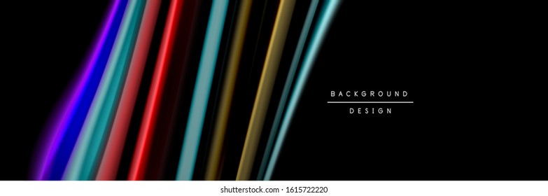 Silk and smooth flow wave poster design. Color waves, liquid style lines and shapes in black color background. Vector Illustration For Wallpaper, Banner, Background, Card, Book, Illustration, landing