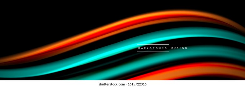Diseño de afiches de ondas de flujo suave y seda. Olas de color, líneas de estilo líquido y formas de fondo de color negro. Ilustración vectorial para papel de escritorio, pancarta, fondo, tarjeta, libro, ilustración, aterrizaje