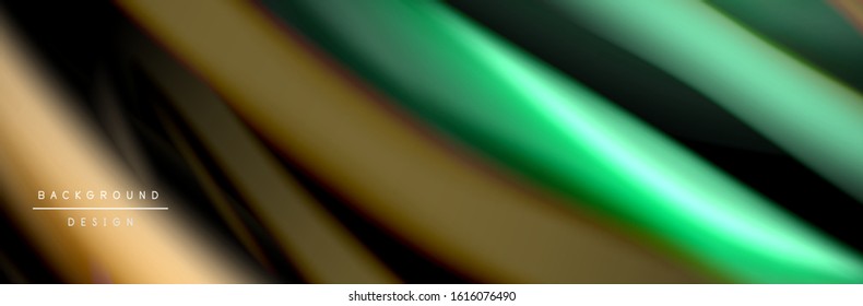 Silk and smooth flow wave poster design. Color waves, liquid style lines and shapes in black color background. Vector Illustration For Wallpaper, Banner, Background, Card, Book, Illustration, landing