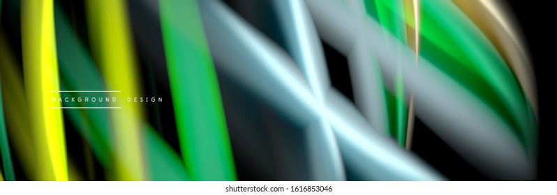 Silk and smooth flow wave poster design. Color waves, liquid style lines and shapes in black color background. Vector Illustration For Wallpaper, Banner, Background, Card, Book, Illustration, landing