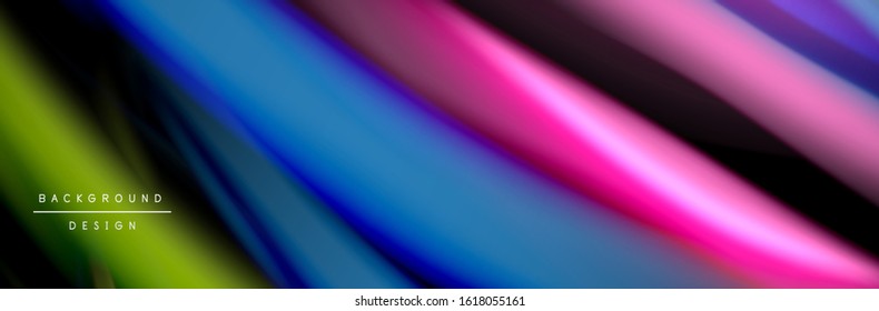 Silk and smooth flow wave poster design. Color waves, liquid style lines and shapes in black color background. Vector Illustration For Wallpaper, Banner, Background, Card, Book, Illustration, landing