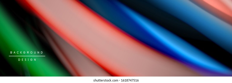 Silk and smooth flow wave poster design. Color waves, liquid style lines and shapes in black color background. Vector Illustration For Wallpaper, Banner, Background, Card, Book, Illustration, landing