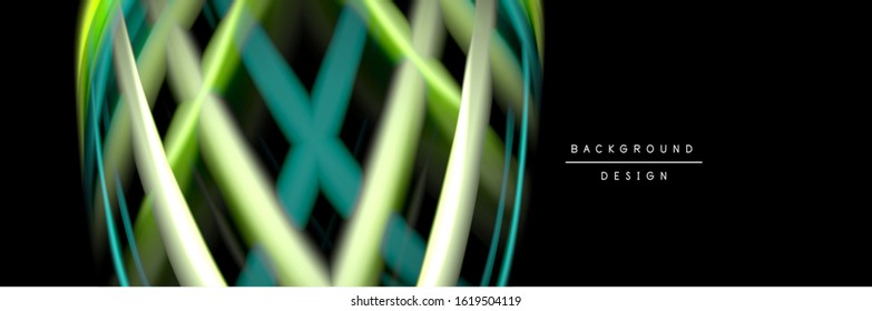Silk and smooth flow wave poster design. Color waves, liquid style lines and shapes in black color background. Vector Illustration For Wallpaper, Banner, Background, Card, Book, Illustration, landing