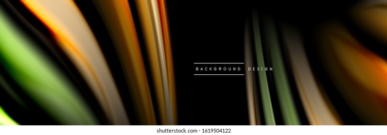 Diseño de afiches de ondas de flujo suave y seda. Olas de color, líneas de estilo líquido y formas de fondo de color negro. Ilustración vectorial para papel de escritorio, pancarta, fondo, tarjeta, libro, ilustración, aterrizaje