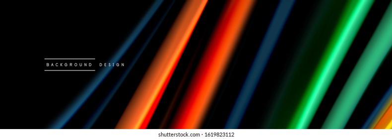 Silk and smooth flow wave poster design. Color waves, liquid style lines and shapes in black color background. Vector Illustration For Wallpaper, Banner, Background, Card, Book, Illustration, landing