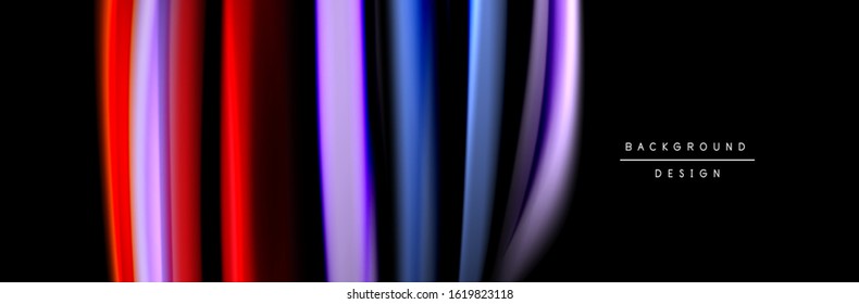 Silk and smooth flow wave poster design. Color waves, liquid style lines and shapes in black color background. Vector Illustration For Wallpaper, Banner, Background, Card, Book, Illustration, landing