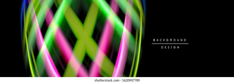 Silk and smooth flow wave poster design. Color waves, liquid style lines and shapes in black color background. Vector Illustration For Wallpaper, Banner, Background, Card, Book, Illustration, landing
