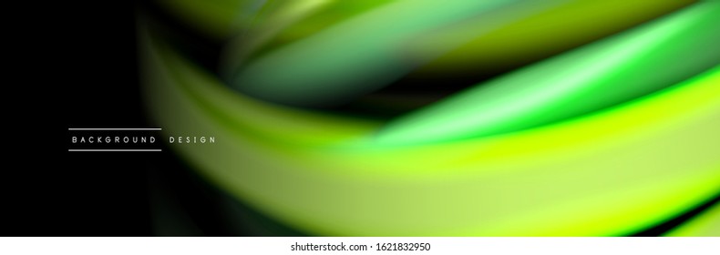 Silk and smooth flow wave poster design. Color waves, liquid style lines and shapes in black color background. Vector Illustration For Wallpaper, Banner, Background, Card, Book, Illustration, landing