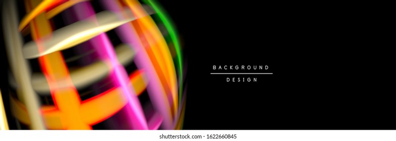Silk and smooth flow wave poster design. Color waves, liquid style lines and shapes in black color background. Vector Illustration For Wallpaper, Banner, Background, Card, Book, Illustration, landing