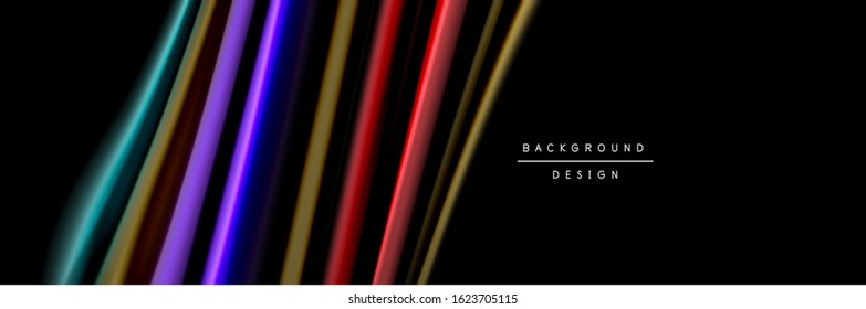 Silk and smooth flow wave poster design. Color waves, liquid style lines and shapes in black color background. Vector Illustration For Wallpaper, Banner, Background, Card, Book, Illustration, landing