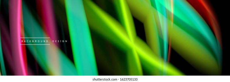 Diseño de afiches de ondas de flujo suave y seda. Olas de color, líneas de estilo líquido y formas de fondo de color negro. Ilustración vectorial para papel de escritorio, pancarta, fondo, tarjeta, libro, ilustración, aterrizaje