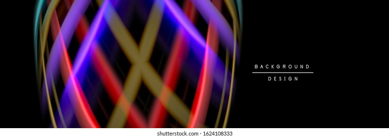Silk and smooth flow wave poster design. Color waves, liquid style lines and shapes in black color background. Vector Illustration For Wallpaper, Banner, Background, Card, Book, Illustration, landing